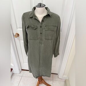 GAP Olive Green Midi Shirt Dress size ladies small